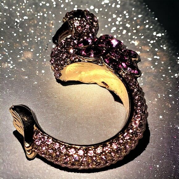 Unusual 3D Flamingo pink gems hook fashion ring - Picture 2 of 7